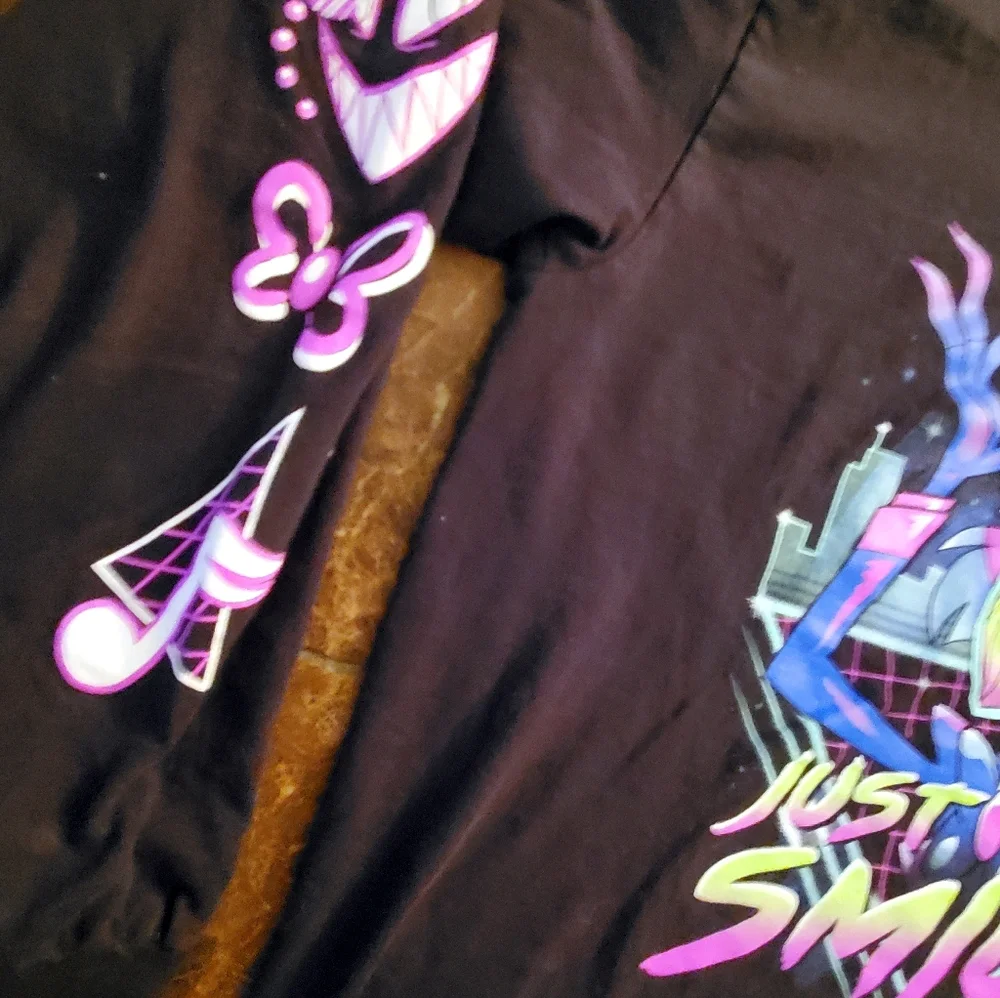 Gildan Just Smile Black Graphic long sleeve T Shirt With Bright Colors M NWOT - Picture 6 of 7
